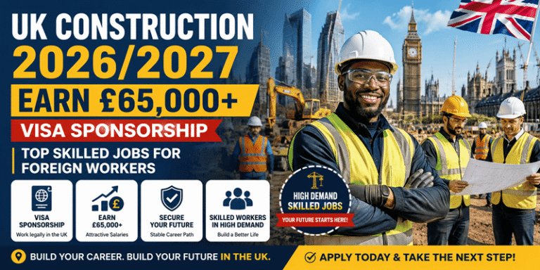 UK Construction 2026/2027: Earn £65,000 + Visa Sponsorship – Top Skilled Jobs for Foreign Workers